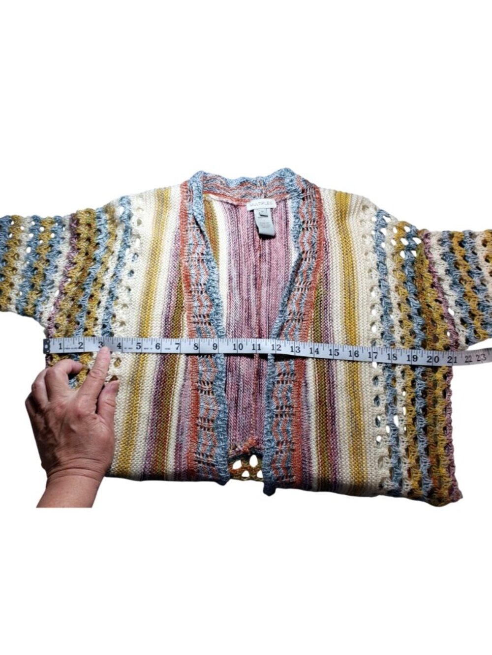 Kimono Cardigan Sweater Open Front M Multiples Multicolored Stipes Boho Cottage - Picture 9 of 12